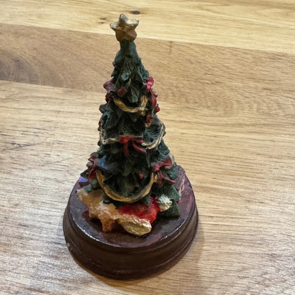 Vintage Miniature Resin Christmas Tree Figurine with Gold Star and Base 4.5 Inch